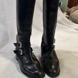 Brighton Black Heeled Boots with DoubkeBuckle Detail